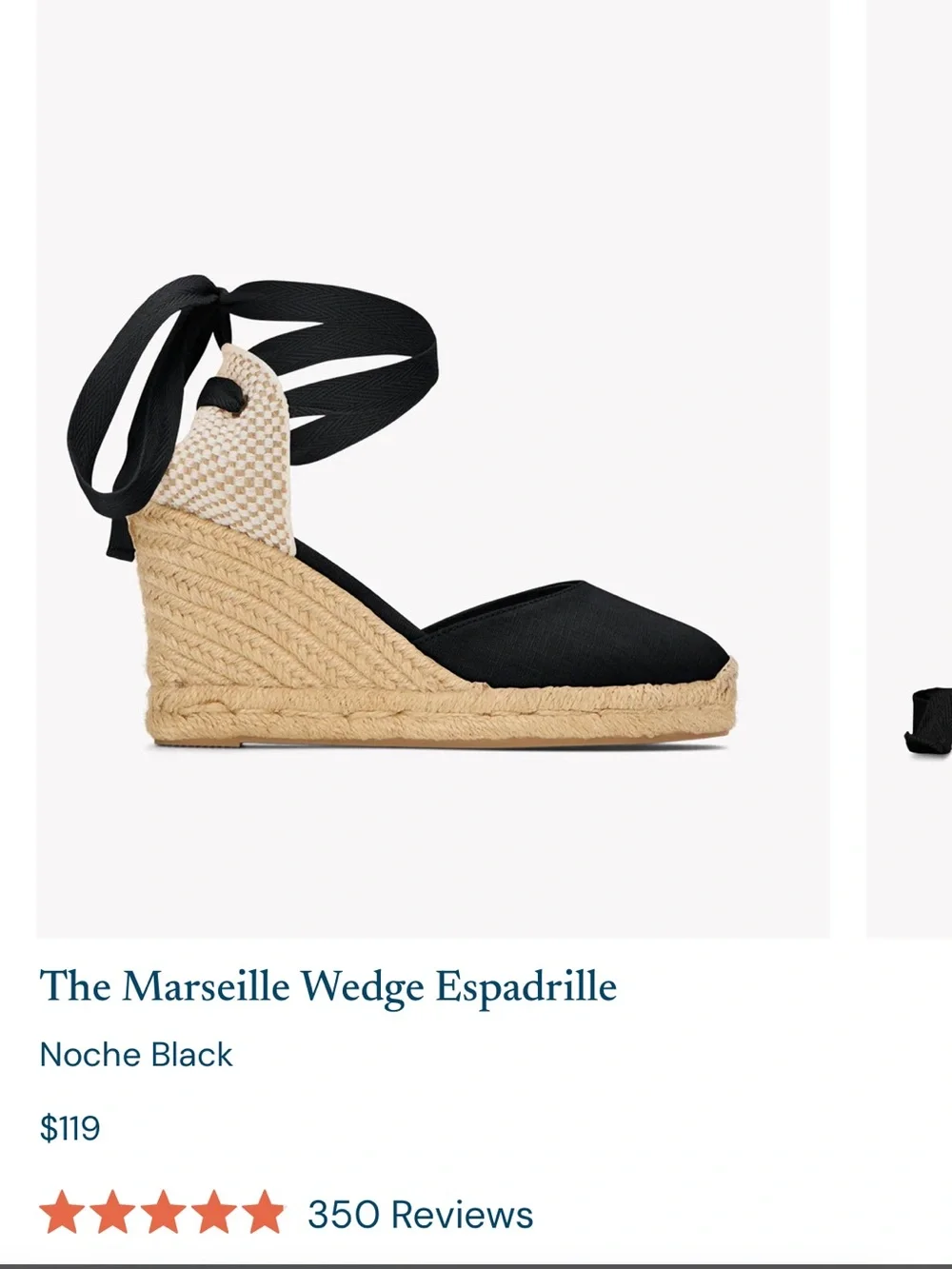Soludos Black Ankle-Tie Wedge Espadrille